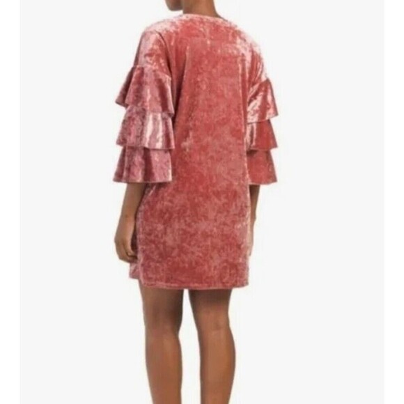 Kim And Cami USA Pink Crushed Velvet Dress Womens L Romantic Ruffle *tiny Flaw* - Picture 12 of 13